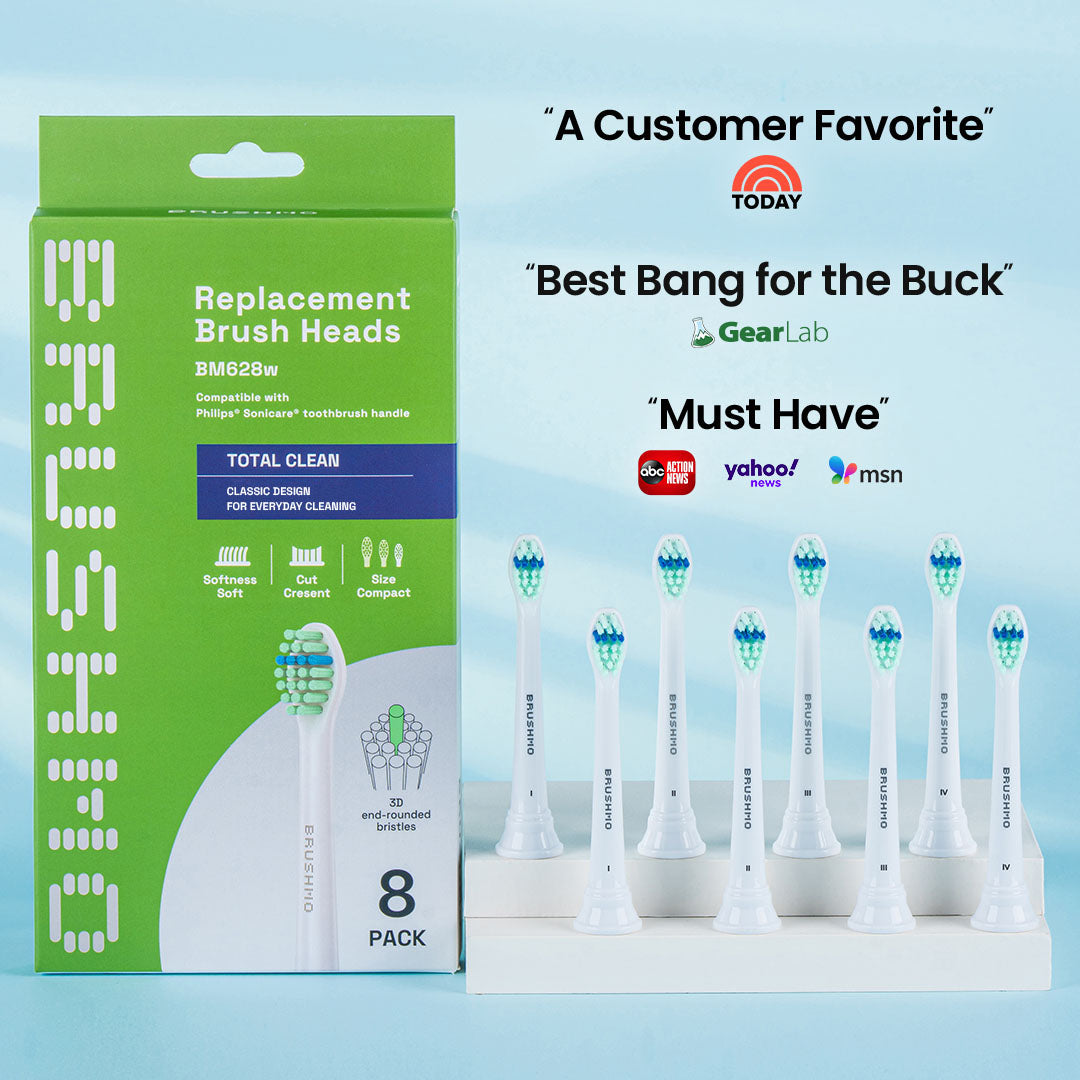 Replacement Toothbrush Heads Compatible with Philips Sonicare- Total Clean (8 Pack), Compact, White