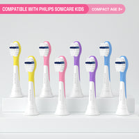 Compact Replacement Heads for Sonicare for Kids, 8 Pack, Assorted Colors