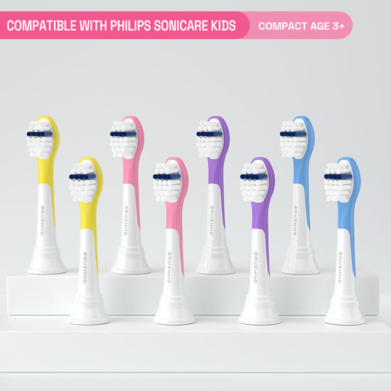 Brushmo Kids Clean BM638 Brush Heads, Compatible with Sonicare for Kids, 8 Pack, Assorted Colors