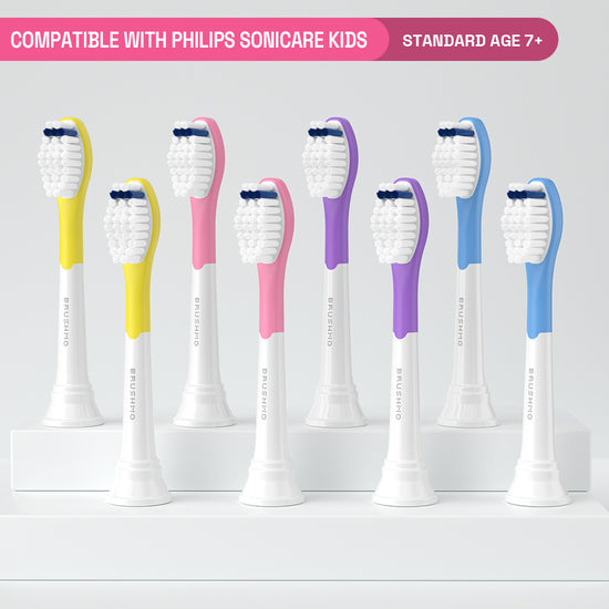 Brushmo Kids Clean BM648 Brush Heads, Compatible with Sonicare for Kids, 8 Pack, Assorted Colors