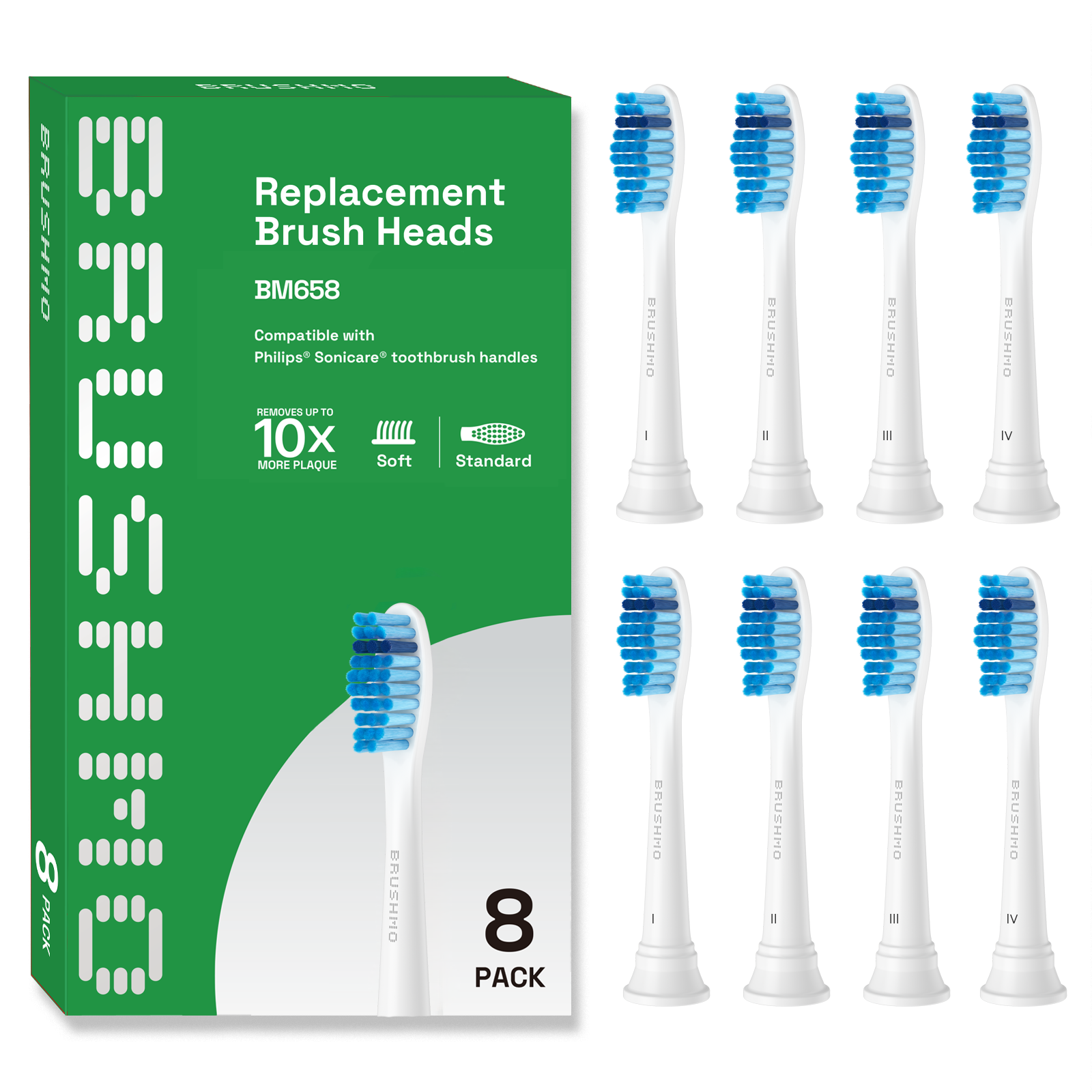 Brushmo Replacement Toothbrush Heads Compatible with Phillips Sonicare Electric Toothbrush HX6053, 8 Pack Sensitive