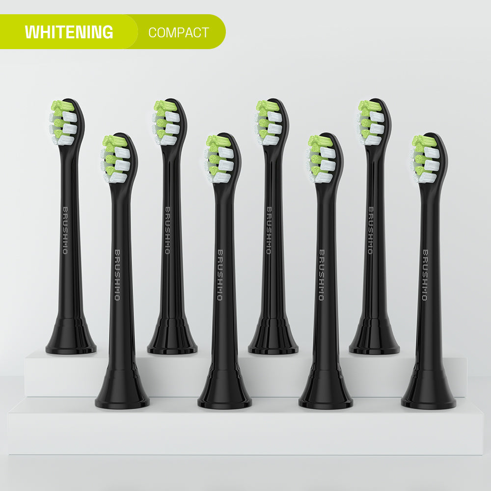 Compact Whitening Replacement Toothbrush Heads Compatible with Philips Sonicare DiamondClean -  8 Pack, Black