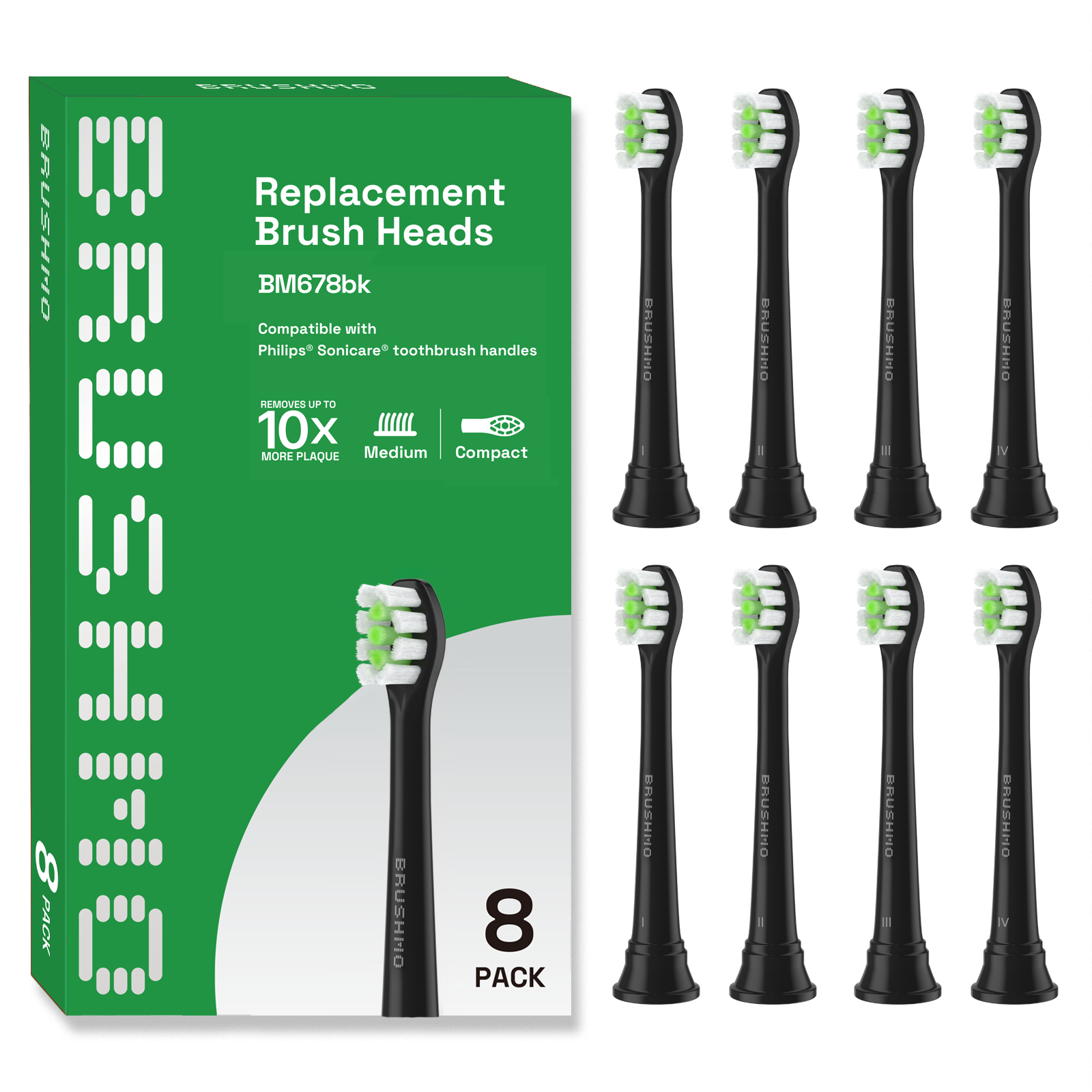 Replacement toothbrush heads for Philips Sonicare DiamondClean HX6072, Black, 8 pack Compact