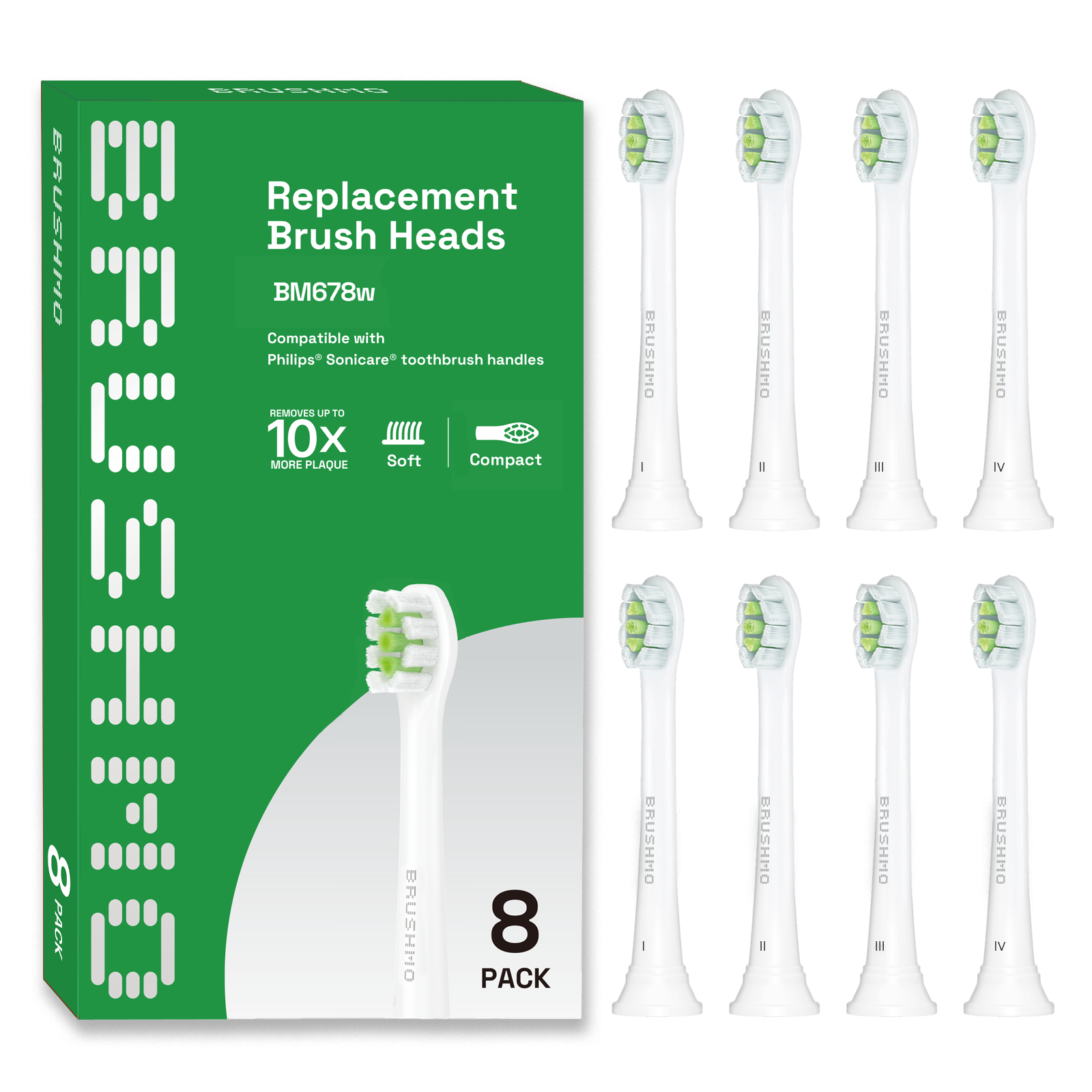 Compact Whitening Replacement Toothbrush Heads Compatible with Sonicare DiamondClean HX6072, 8 Pack, White