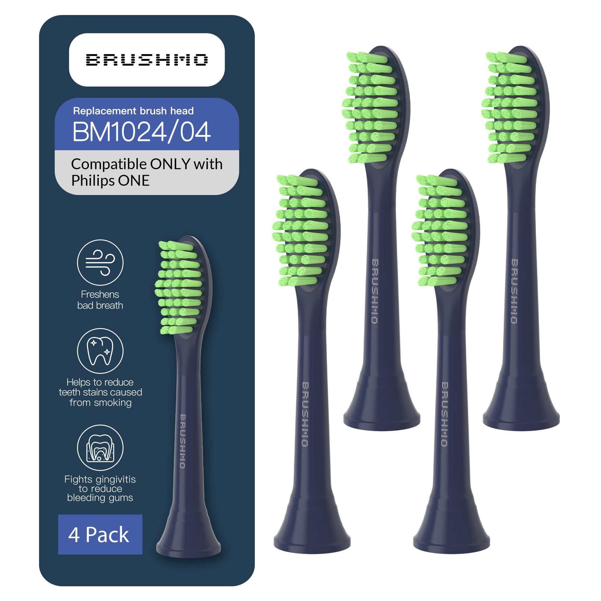 Replacement Toothbrush Heads Compatible with Philips Sonicare One - 4 Pack, Midnight Navy Blue