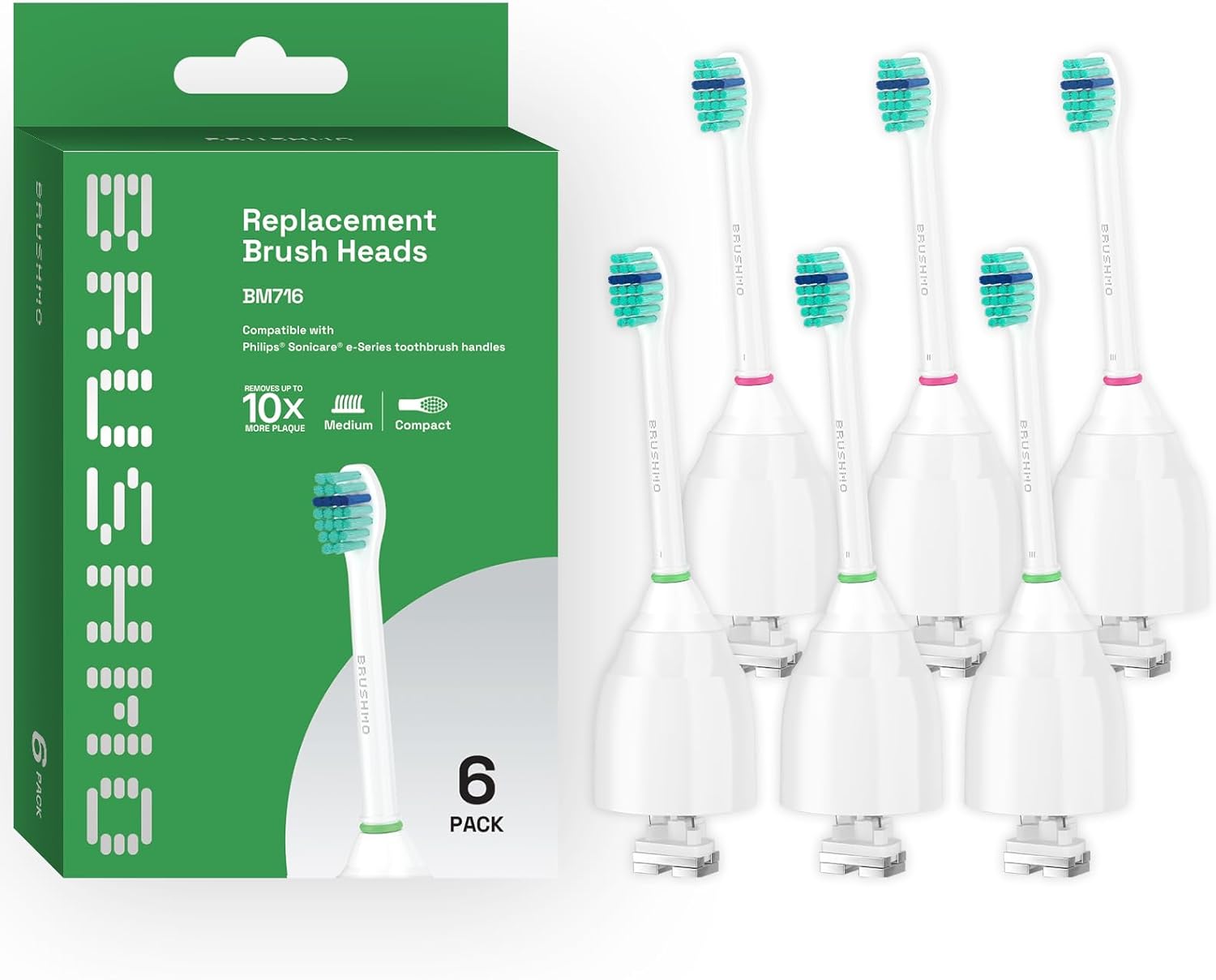 Brushmo Replacement Toothbrush Heads Compatible with Sonicare e-Series HX7012, 6 Pack Compact