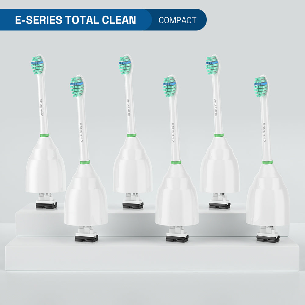 Replacement Toothbrush Heads Compatible with Philips Sonicare e-Series- Total Clean (6 Pack), Compact, White