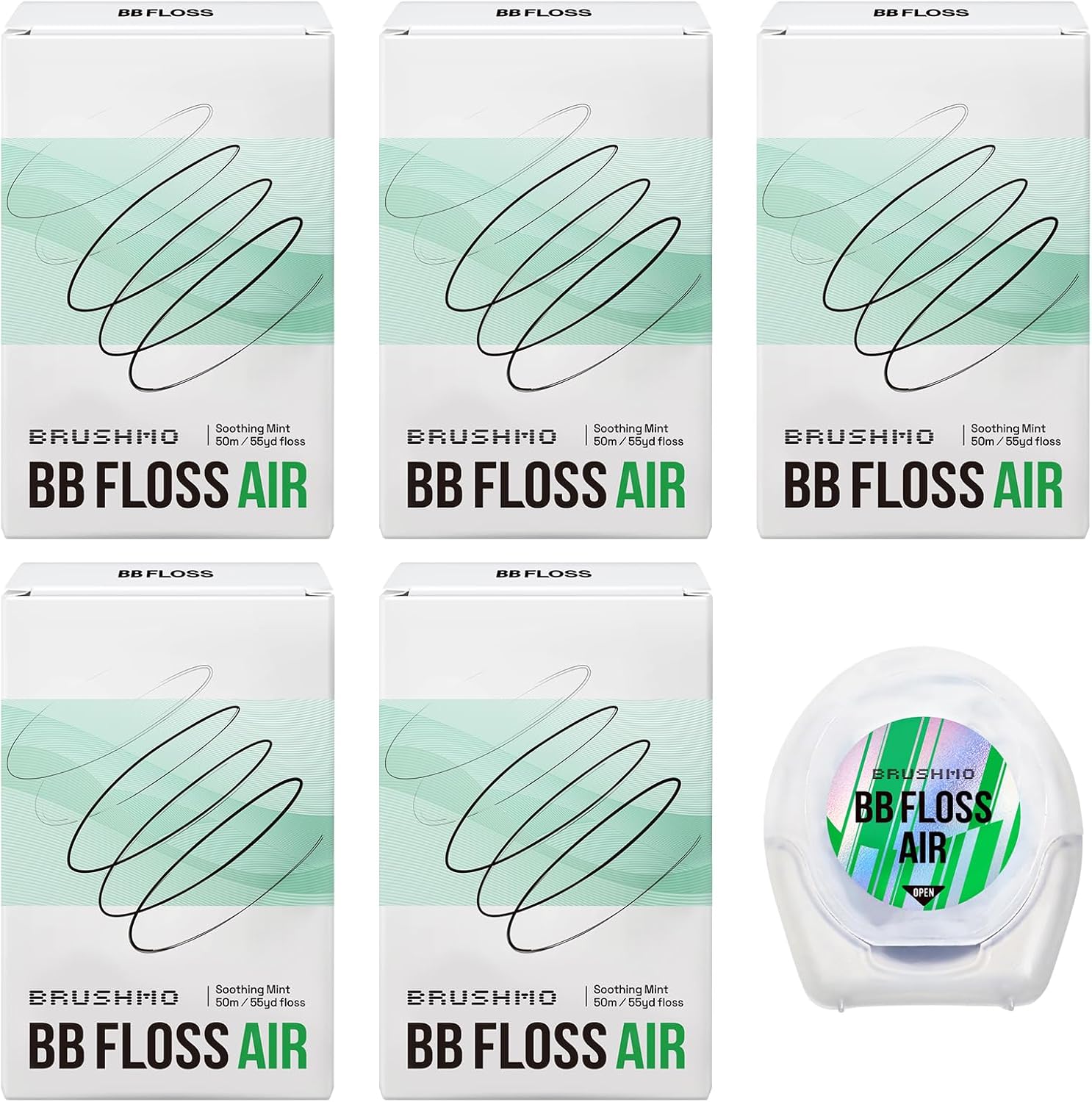 Brushmo Black Floss (BBFloss) Expanding Woven Dental Floss AIR – 275YD, 5 Pack