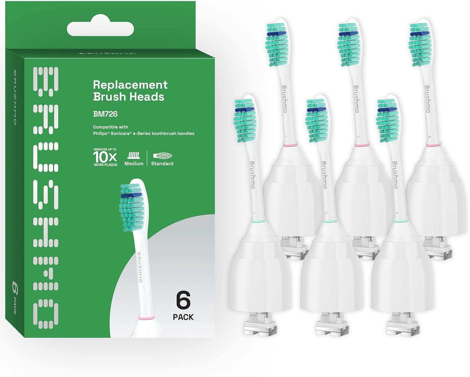 Total Clean e-Series Replacement Toothbrush Heads Compatible with Philips Sonicare e-Series - 6 Pack, White