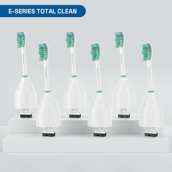Brushmo Total Clean BM726 Replacement Toothbrush Heads, Compatible with Philips Sonicare e-Series Screw-On, 6 Pack, White