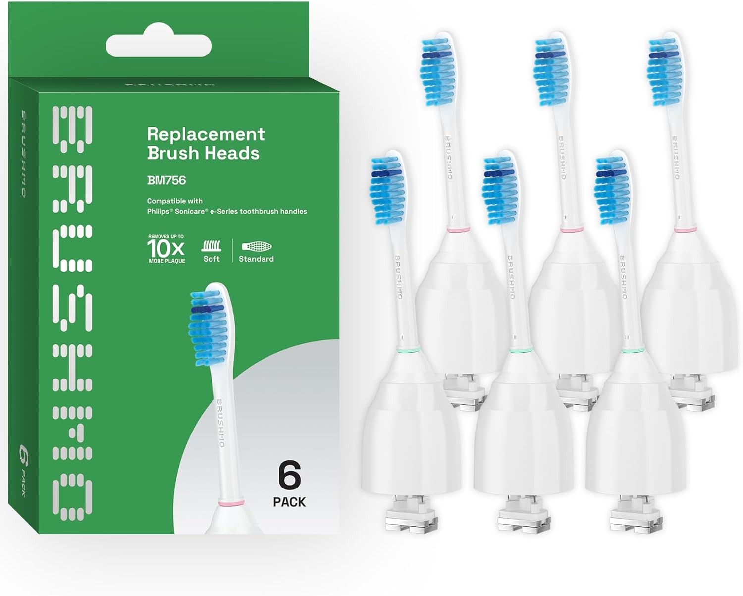 Sensitive e-Series Replacement Toothbrush Heads Compatible with Philips Sonicare e-Series HX7052, 6 Pack, White