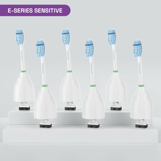 Brushmo Sensitive BM756 Replacement Toothbrush Heads, Compatible with Philips Sonicare e-Series Screw-On, 6 Pack, White
