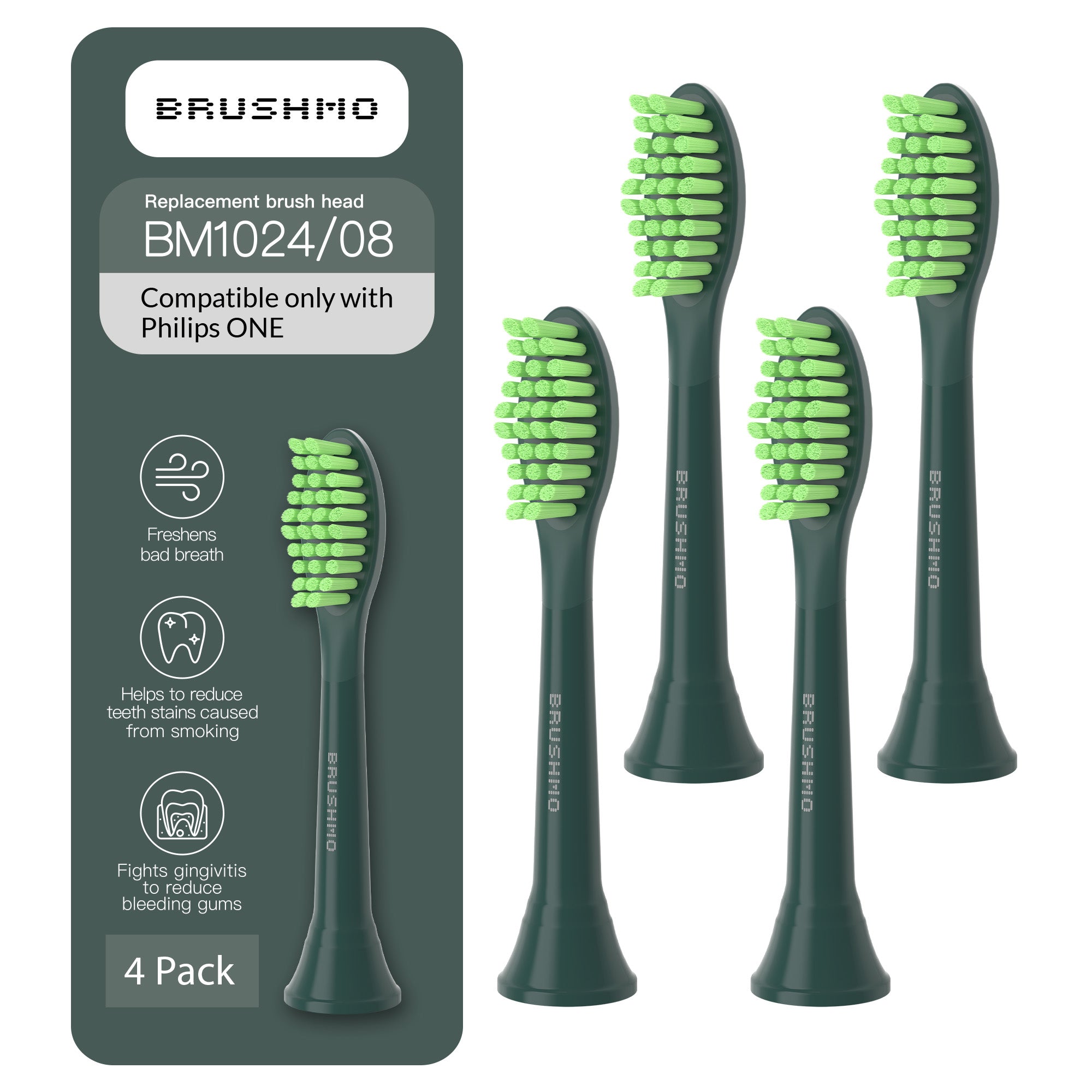 Replacement Toothbrush Heads Compatible with Philips Sonicare One - 4 Pack, Sage Green