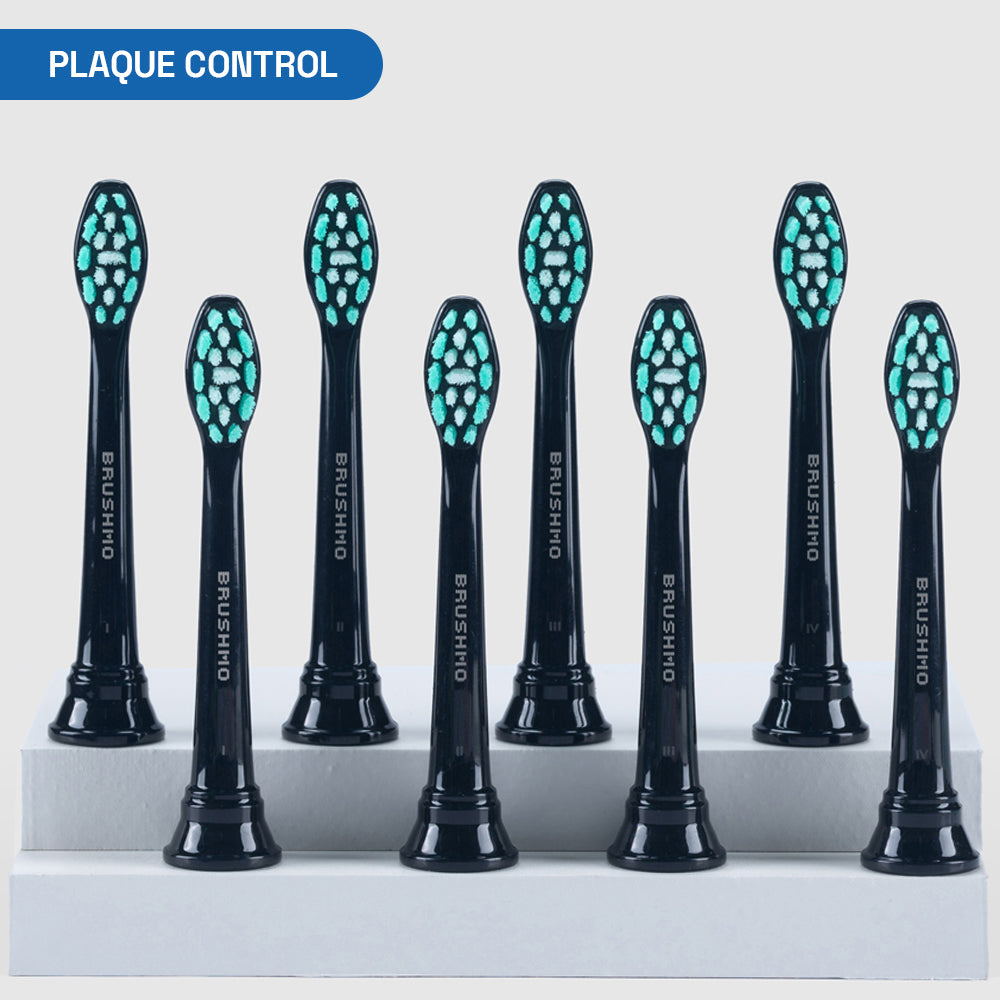 Plaque Control Replacement Toothbrush Heads Compatible with Philips Sonicare - 8 Pack, Black