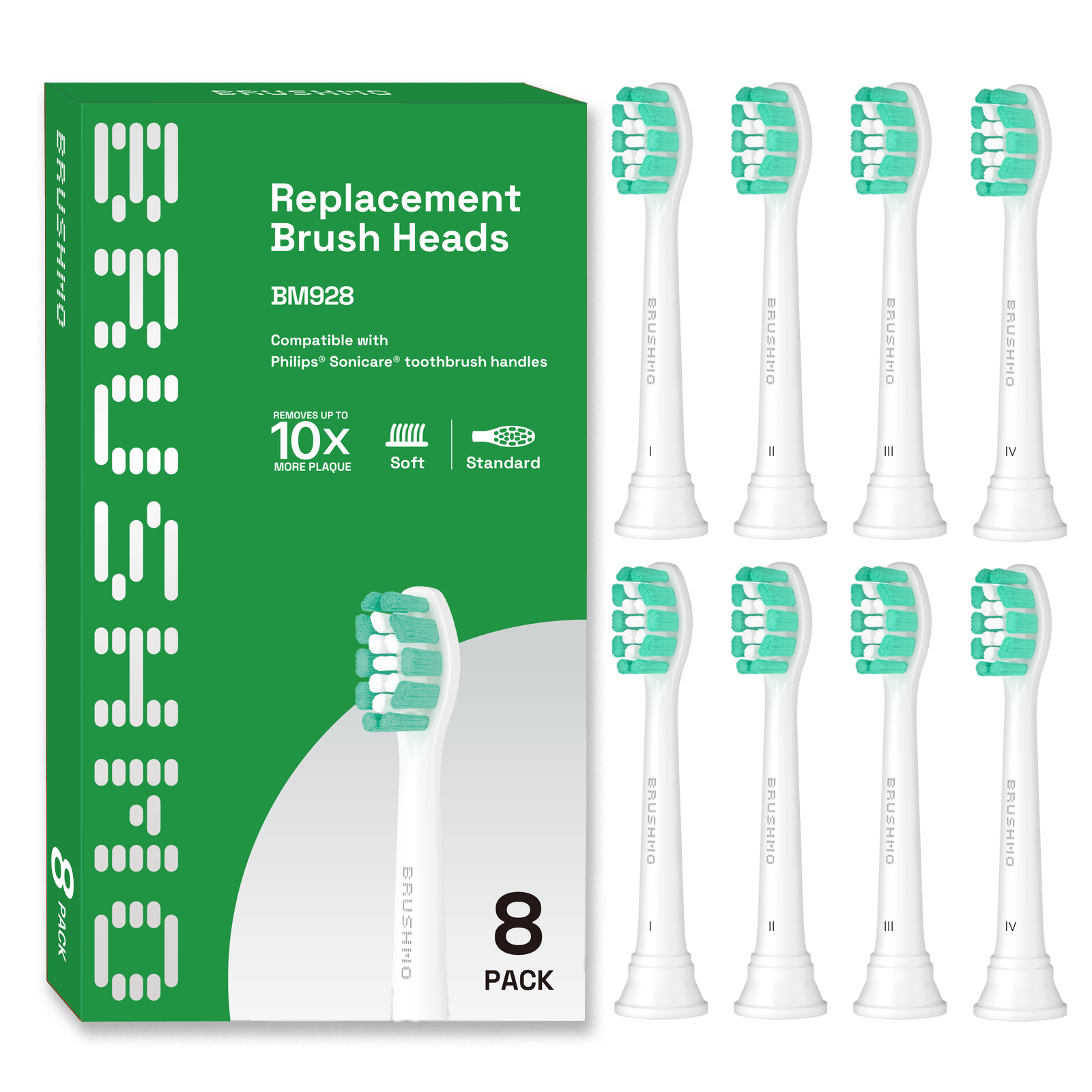 Plaque Control Replacement Toothbrush Heads Compatible with Philips Sonicare Electric Toothbrush HX9023, 8 Pack, White