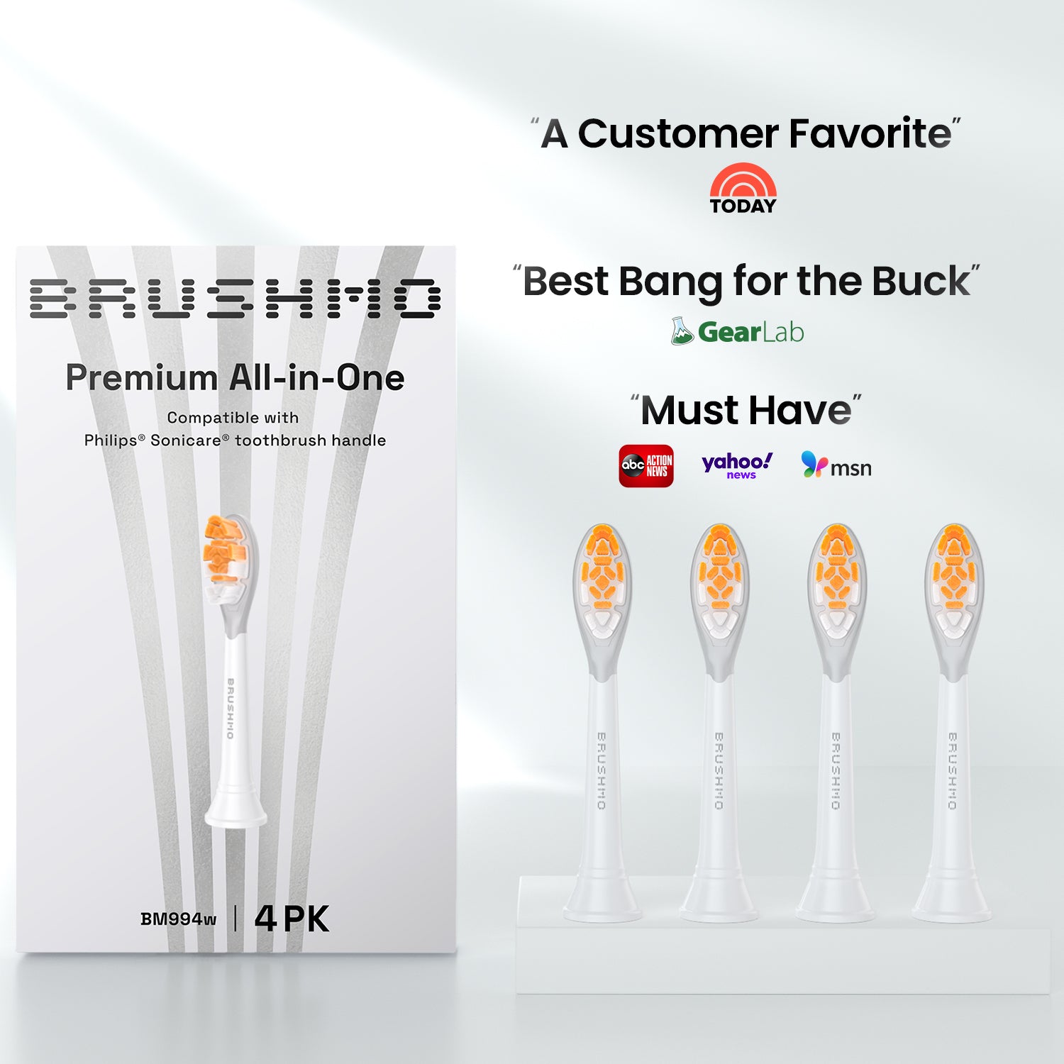 Replacement Toothbrush Heads Compatible with Philips Sonicare- All-in-One (4 Pack), White