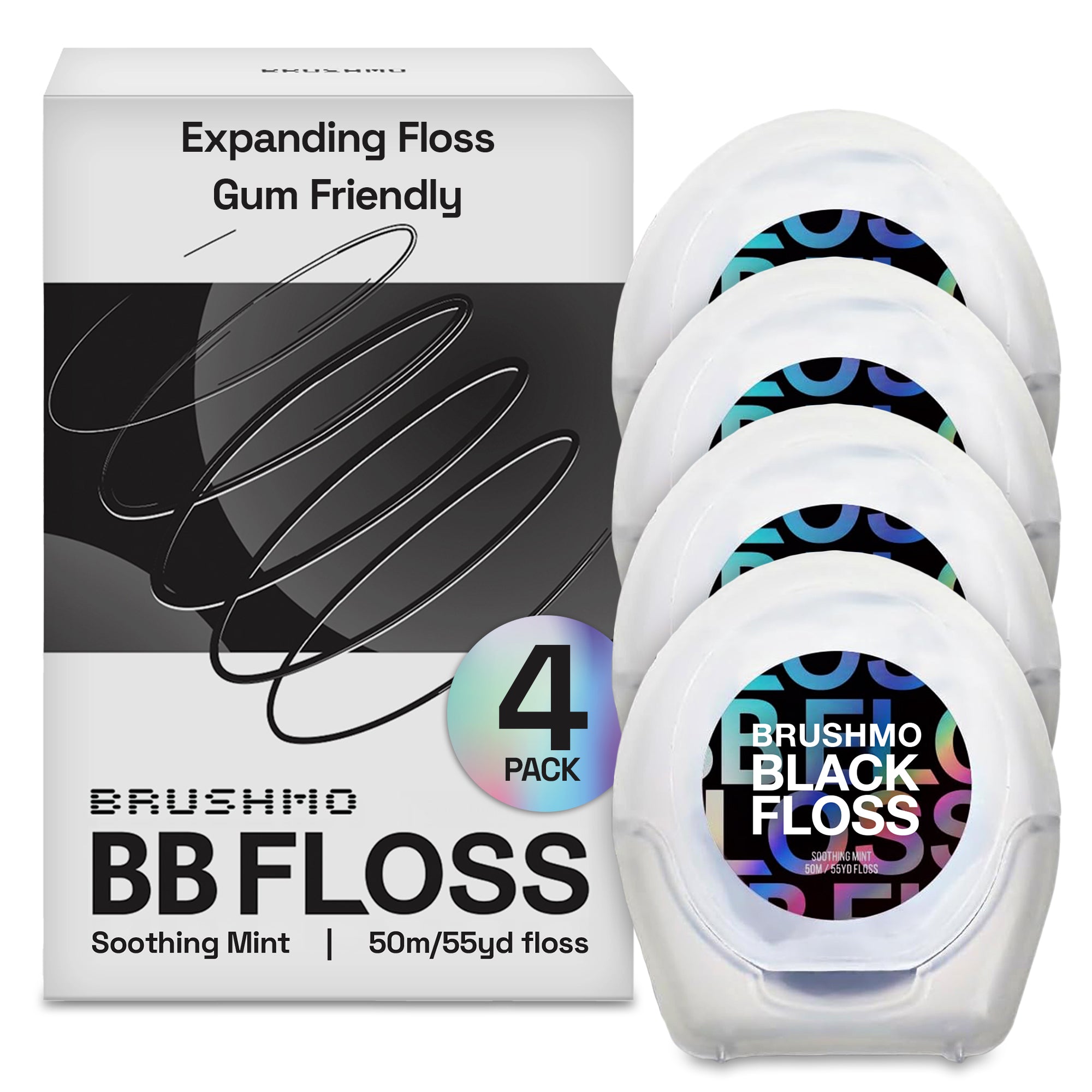 Expanding Woven Black Dental Floss –  220YD, 4 Pack