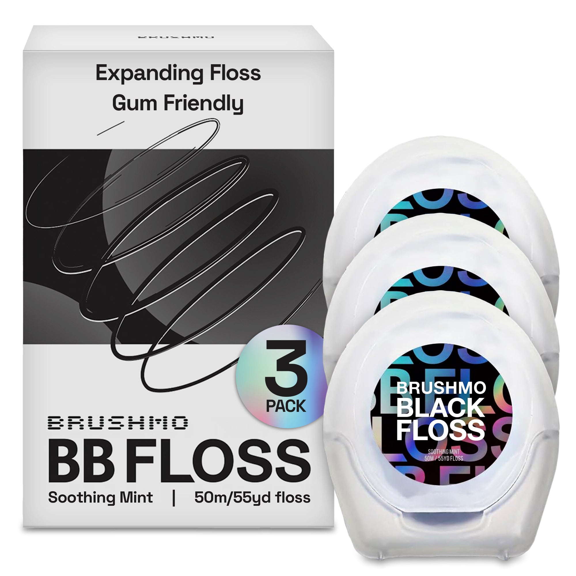 Expanding Woven Black Dental Floss – 165YD, 3 Pack