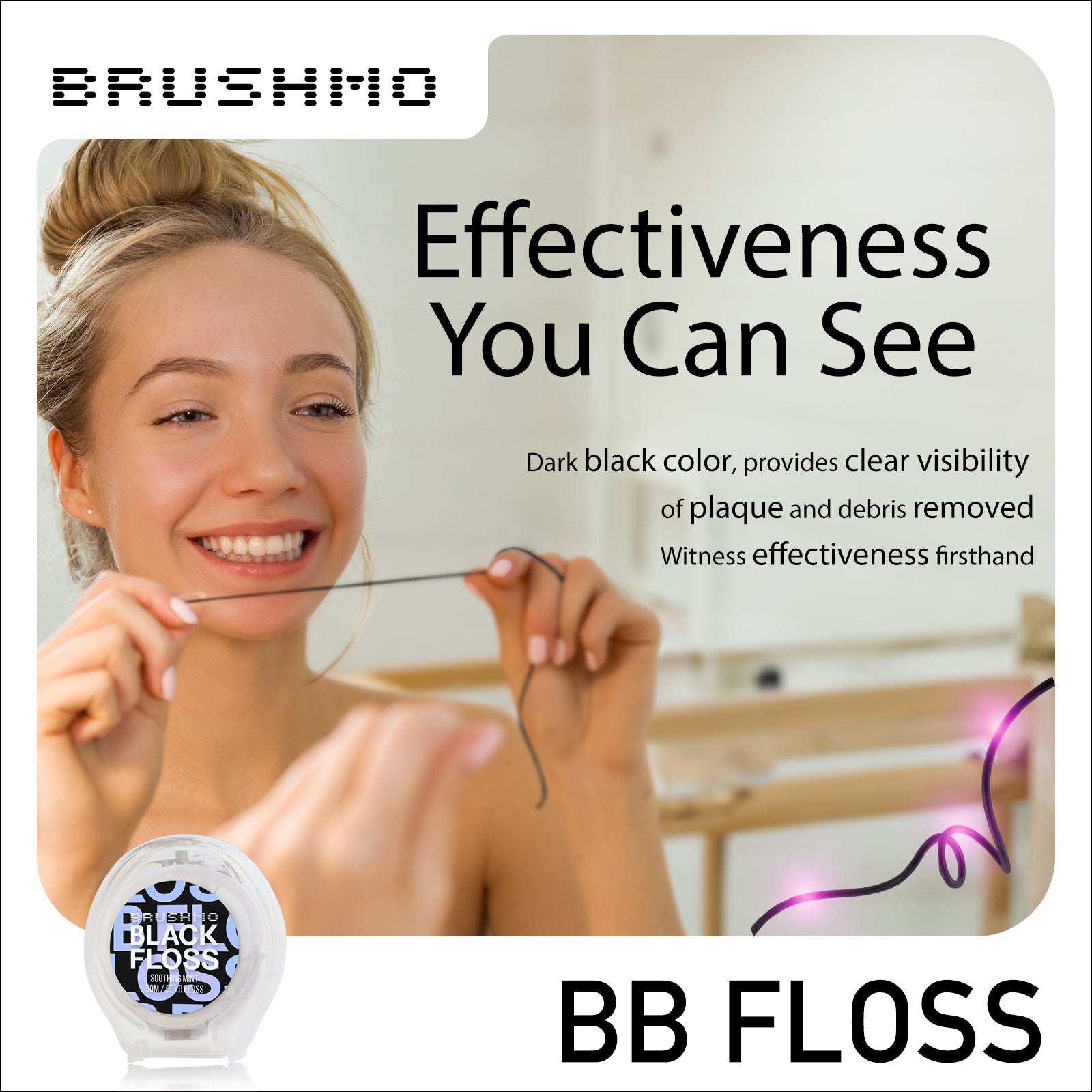 Brushmo Black Floss, Expanding Dental Floss, 165 YD, 3pk