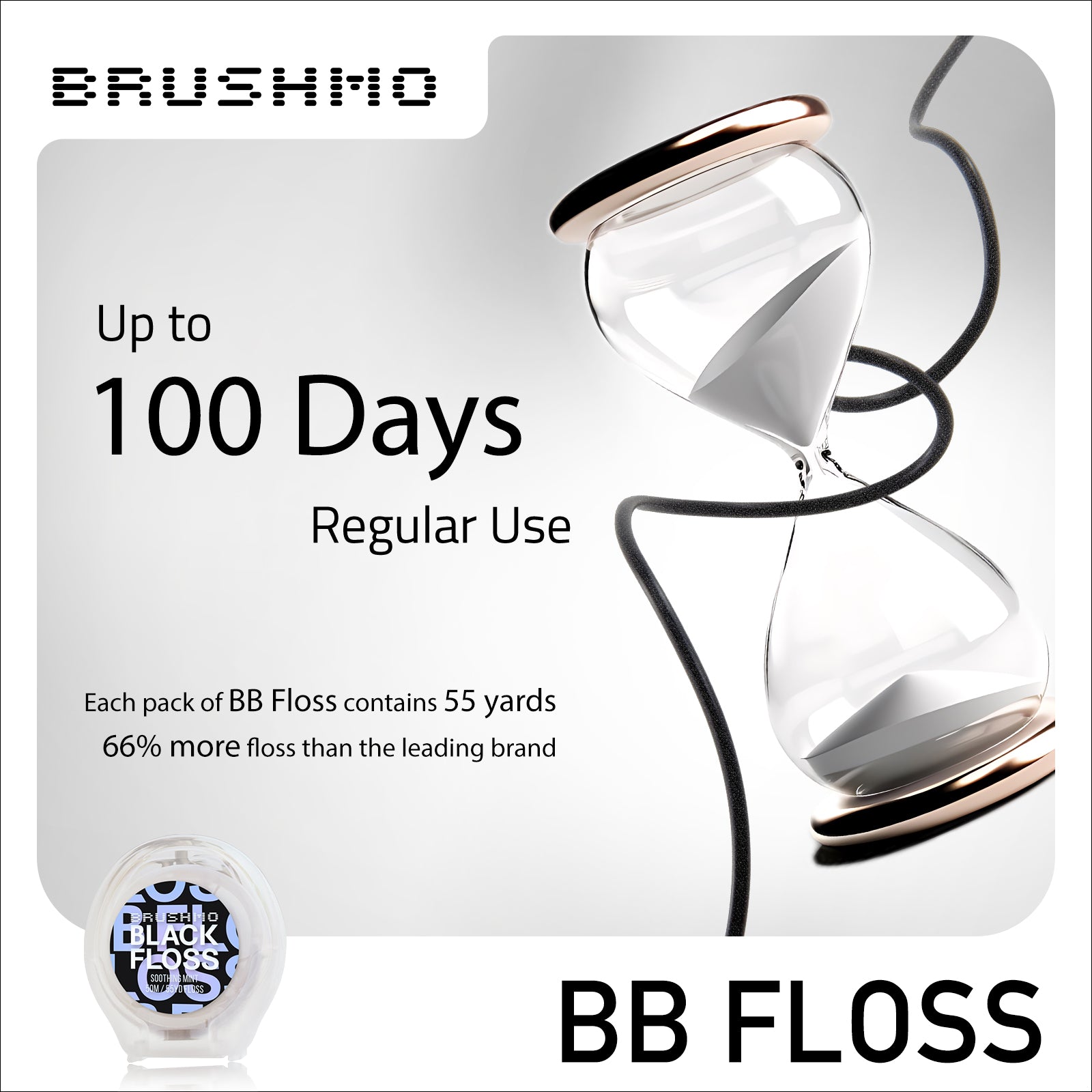 Brushmo Black Floss, Expanding Dental Floss, 165 YD, 3pk