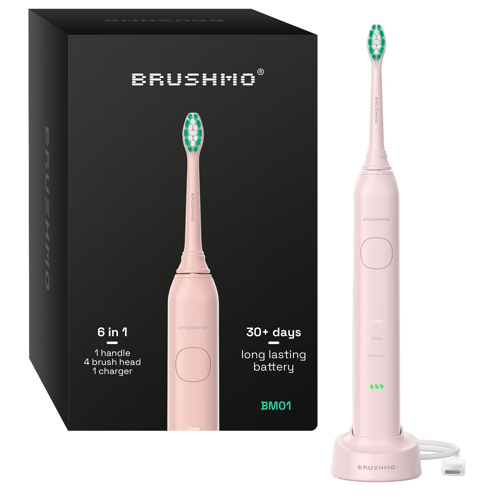 Brushmo Rechargeable Sonic Toothbrush BM01-1B, Pink