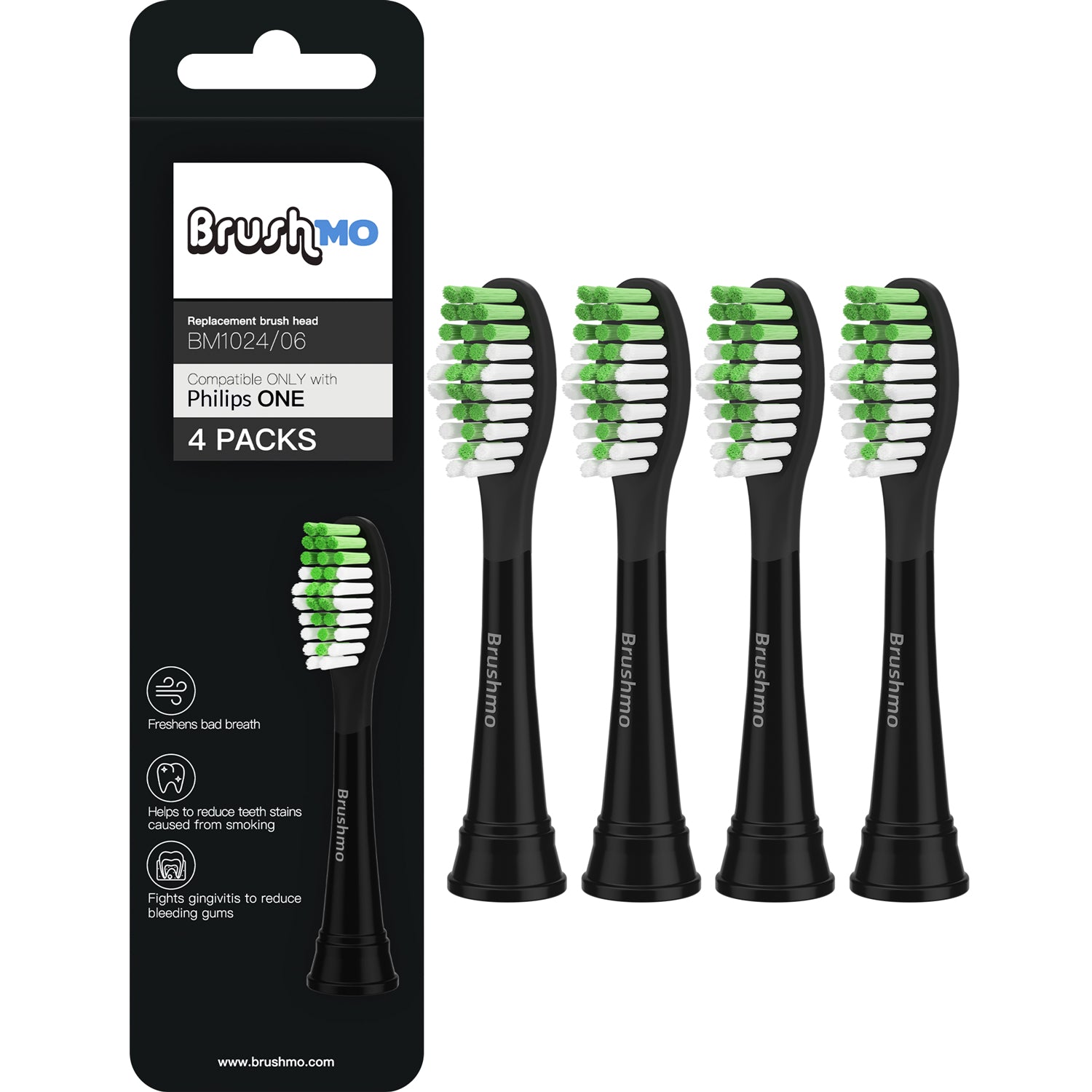 Replacement Toothbrush Heads Compatible for Philips One, 4 Pack Black
