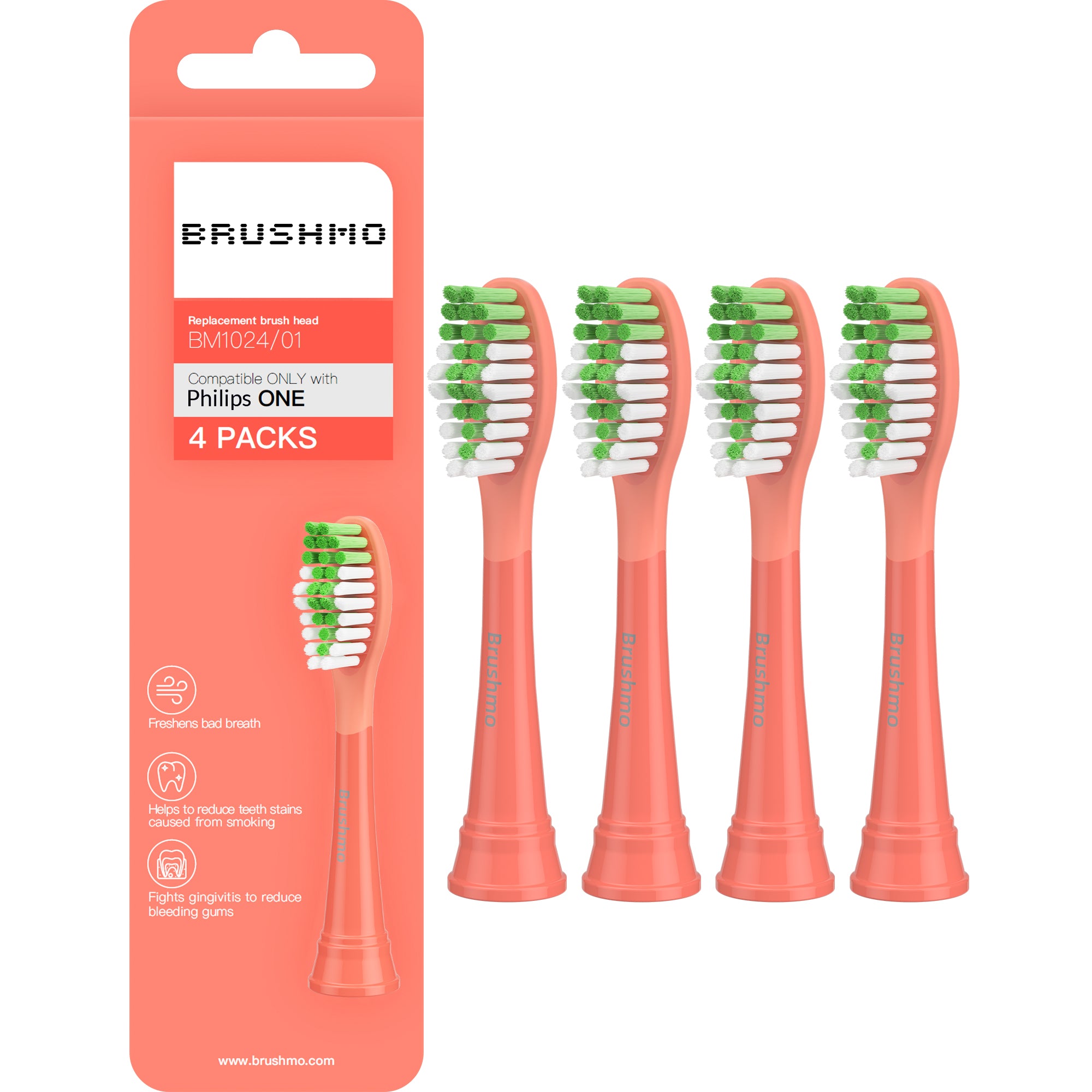 Replacement Toothbrush Heads Compatible with Philips Sonicare One, 4 Pack, Miami Coral