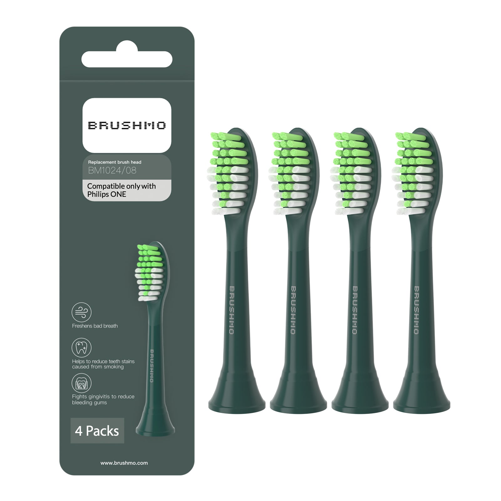 Replacement Toothbrush Heads Compatible with Philips Sonicare One, 4 Pack, Sage Green