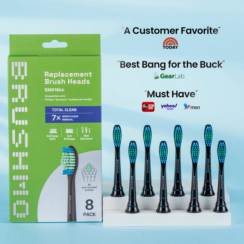 Total Clean Replacement Toothbrush Heads Compatible with Philips Sonicare Electric Toothbrush - 8 Pack, Black