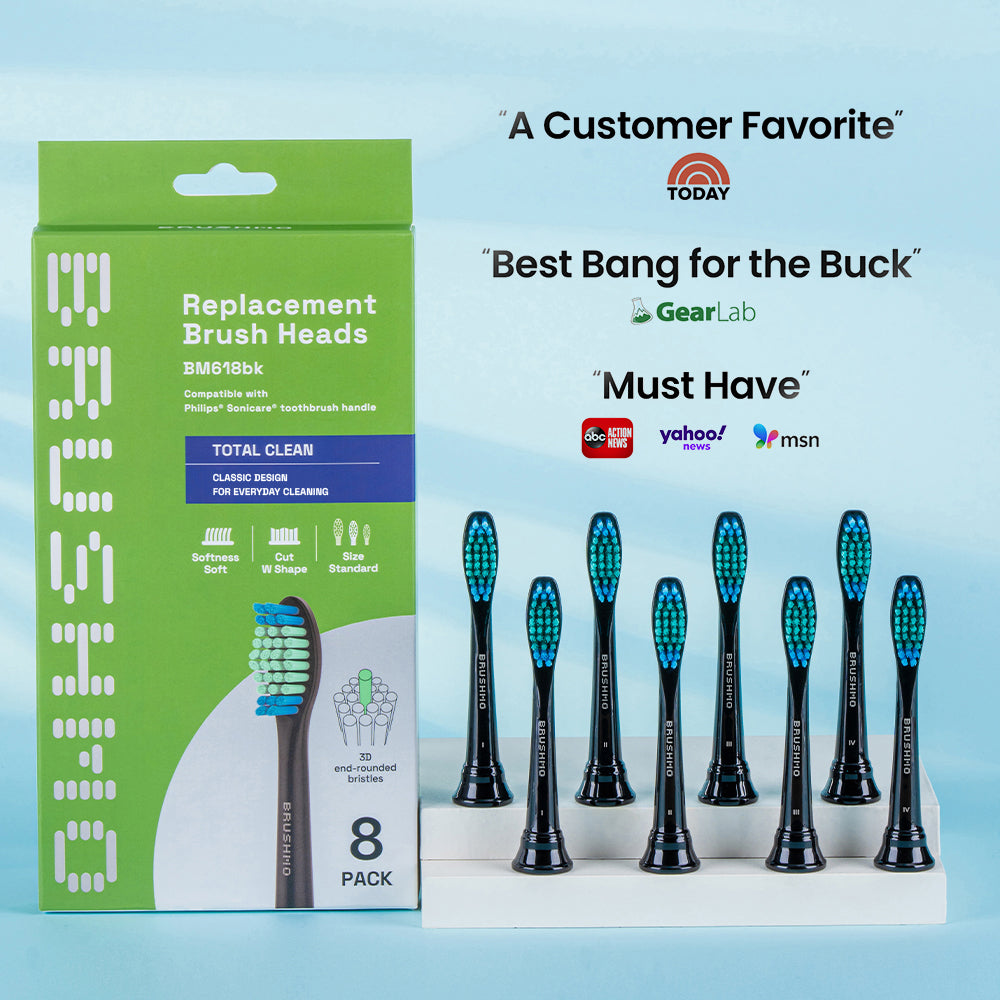 Replacement Toothbrush Heads Compatible with Philips Sonicare- Total Clean (8 Pack), Black