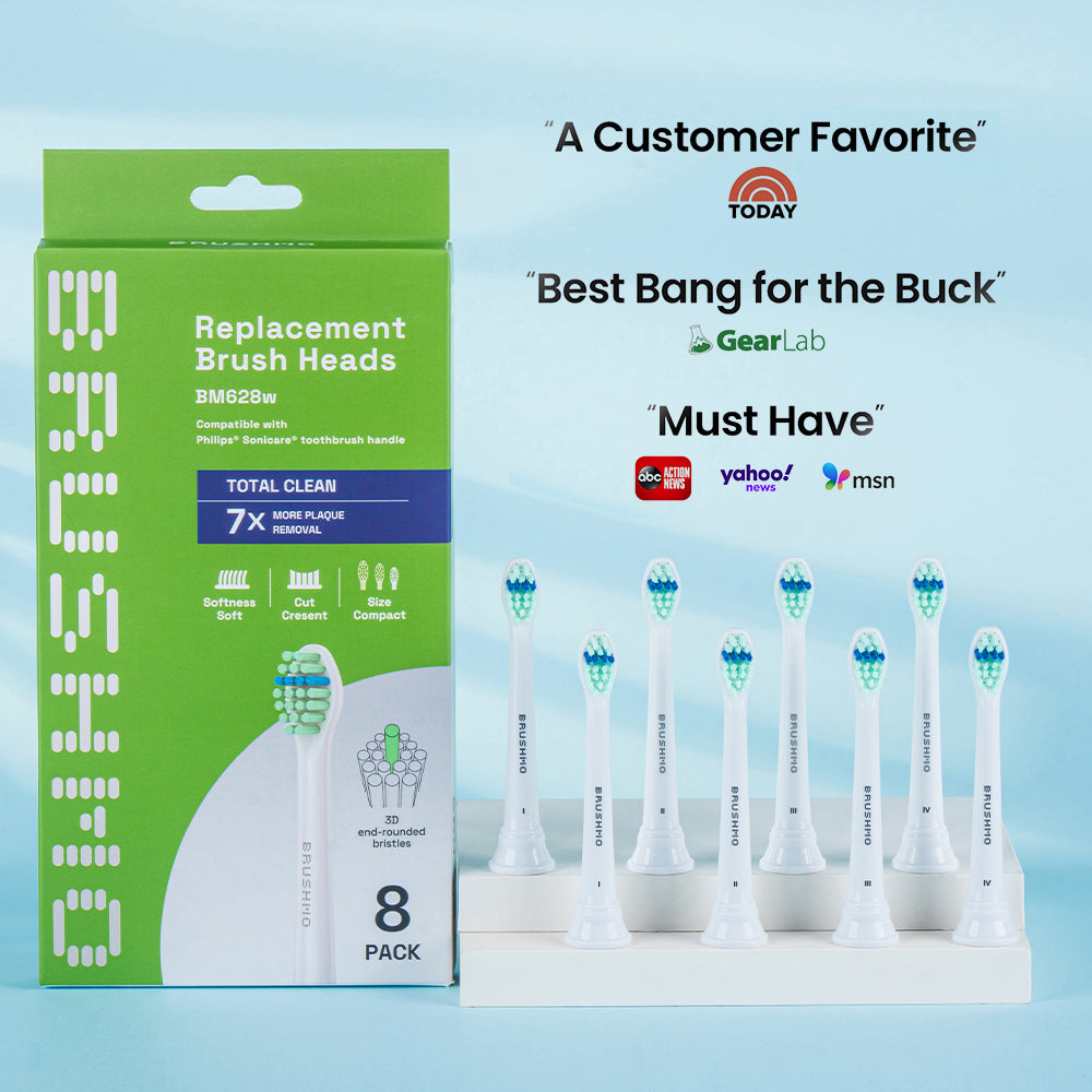 Compact Total Clean Replacement Toothbrush Heads Compatible with Philips Sonicare - 8 Pack, White