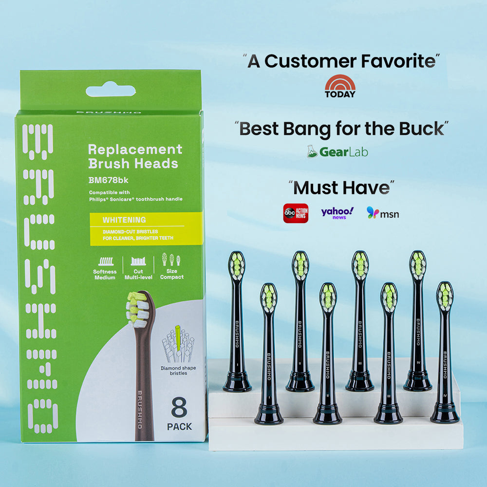 Compact Whitening Replacement Toothbrush Heads Compatible with Philips Sonicare DiamondClean -  8 Pack, Black