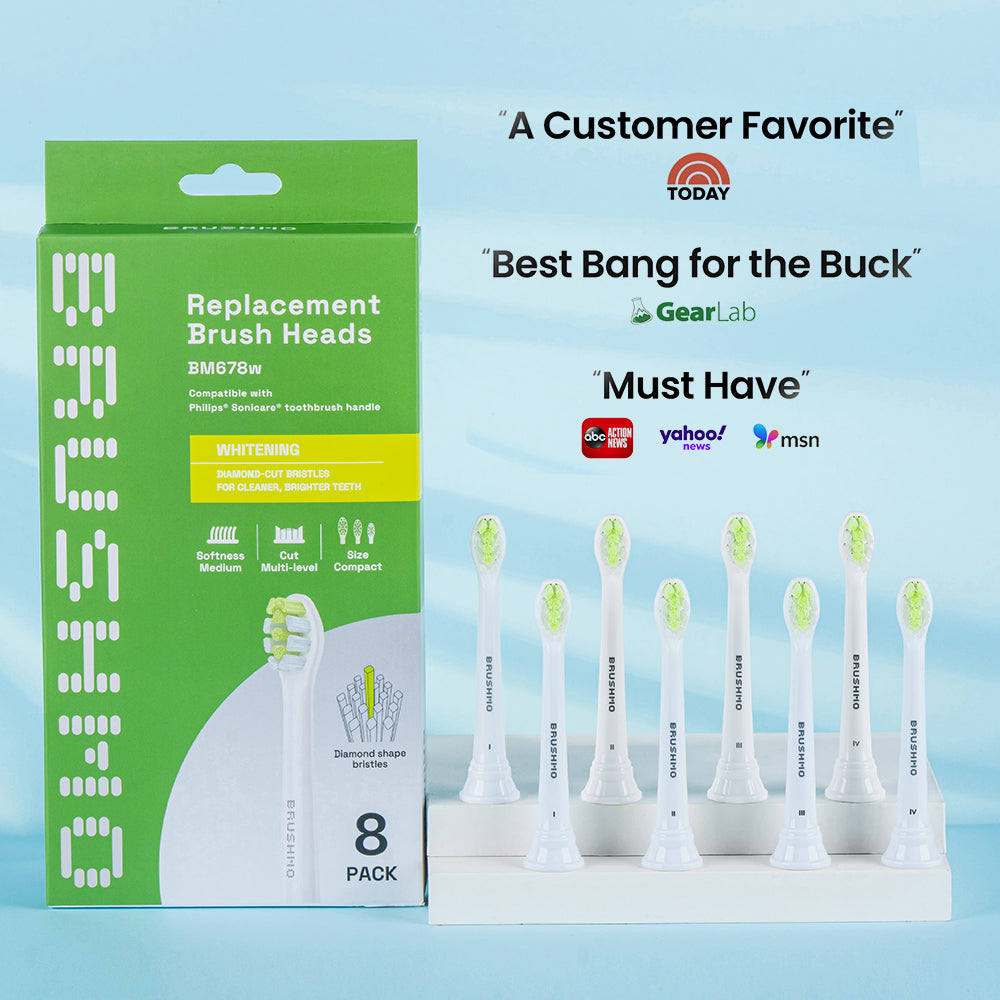 Compact Whitening Replacement Toothbrush Heads Compatible with Sonicare DiamondClean - 8 Pack, White