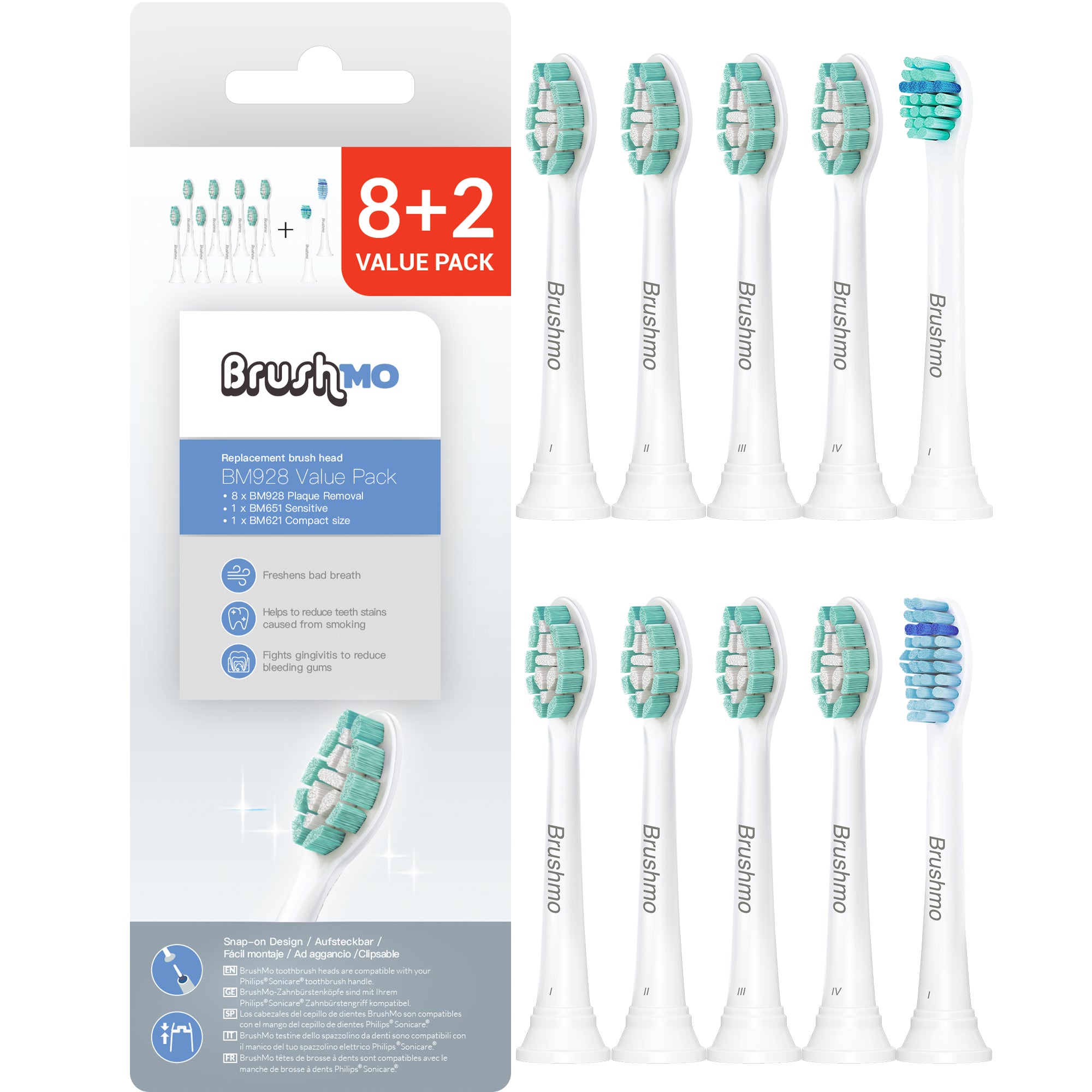 Replacement Toothbrush Heads Compatible with Phillips Sonicare Electric Toothbrush HX9023, 10 Pack(Standard, Sensitive)