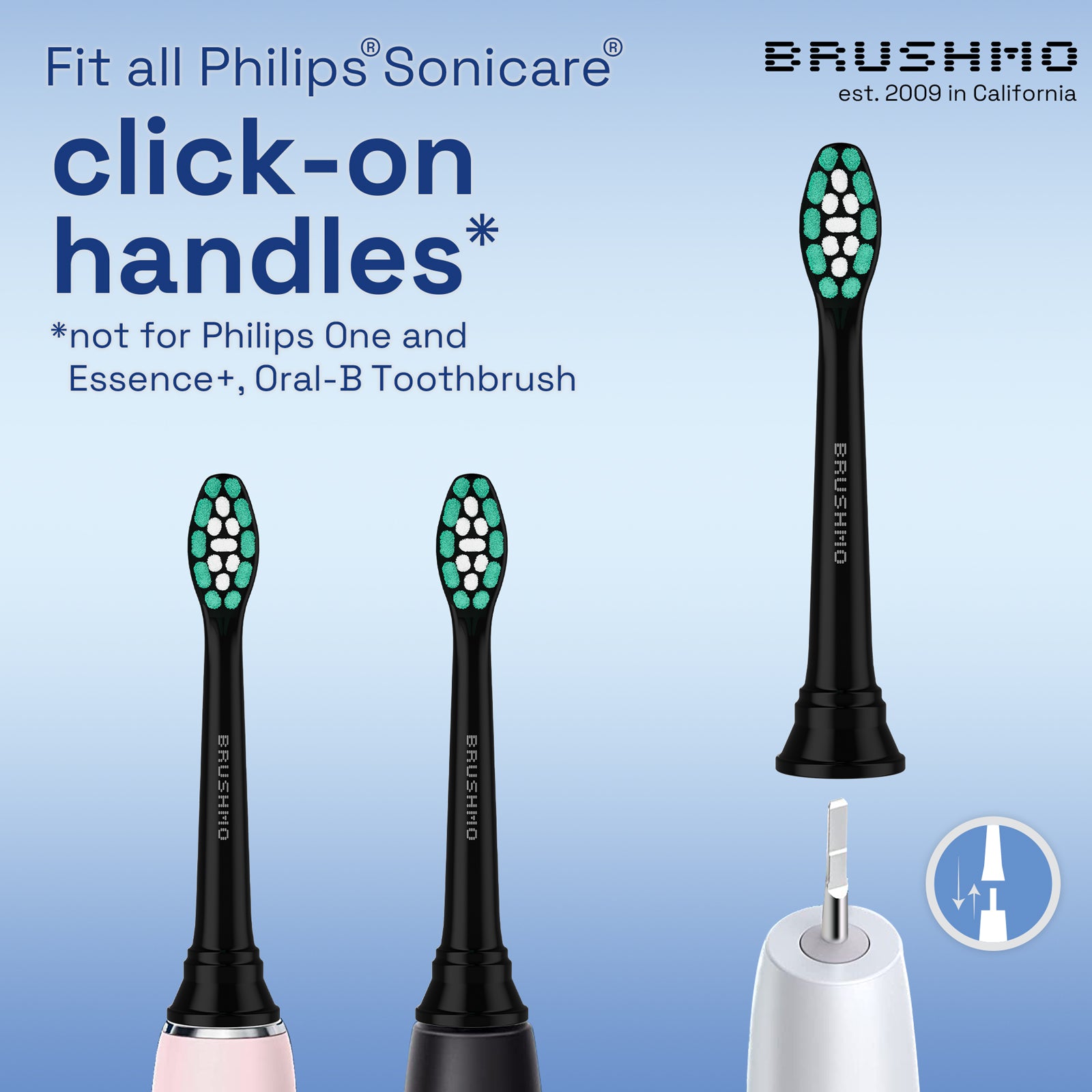 Brushmo Replacement Toothbrush Heads Compatible with Philips Sonicare Electric Toothbrush, black, 8 Pack