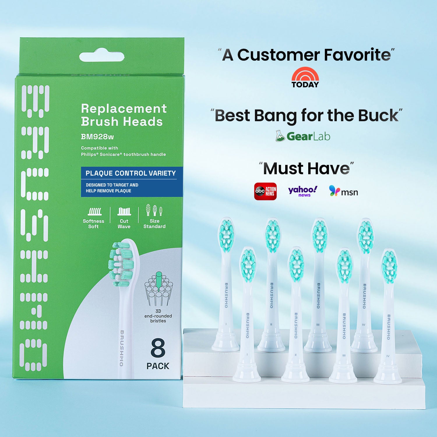 Replacement Toothbrush Heads Compatible with Philips Sonicare- Plaque Control (8 Pack), White