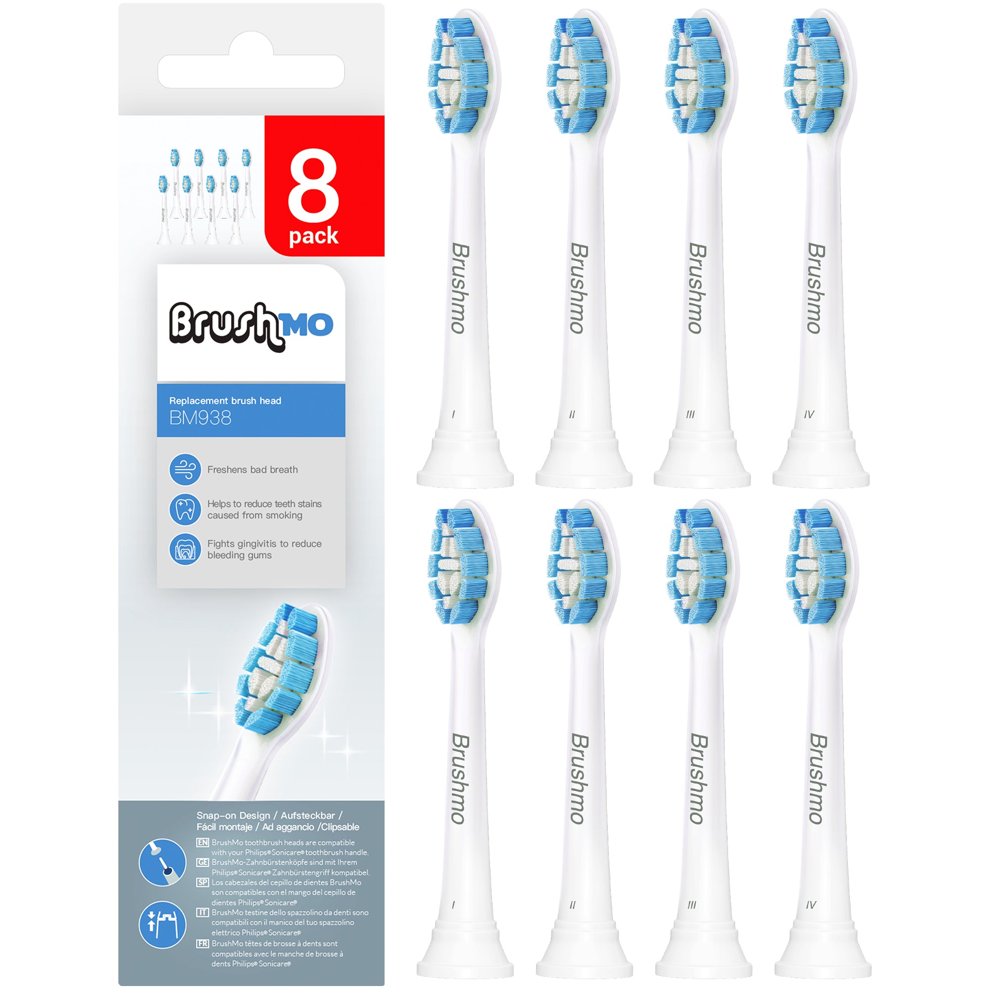 Optimal Gum Health Replacement Toothbrush Heads Compatible with Philips Sonicare HX9033, 8 Pack, White