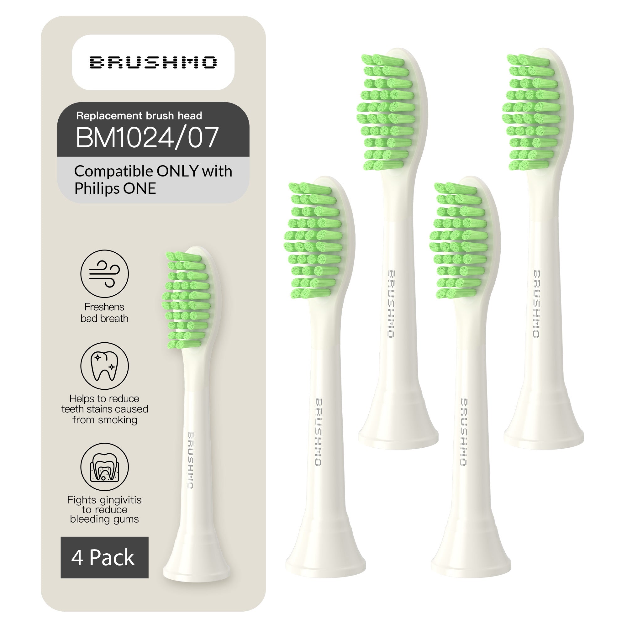 Replacement Toothbrush Heads Compatible with Philips Sonicare One - 4 Pack, Snow White